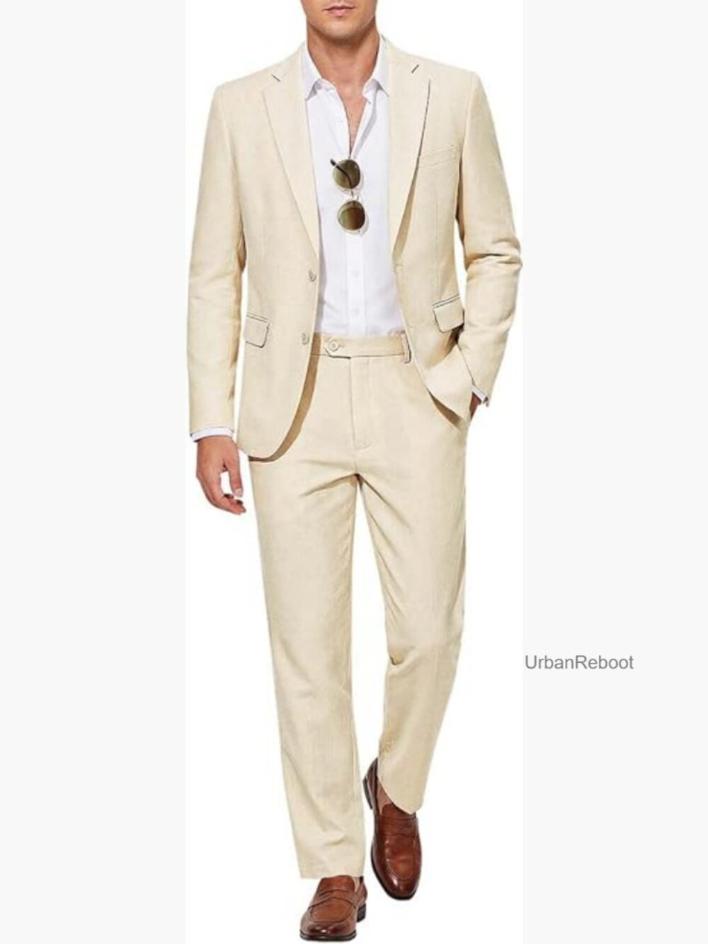 Men's 2 Piece Linen Suit Set Blazer & Pants for Wedding Business